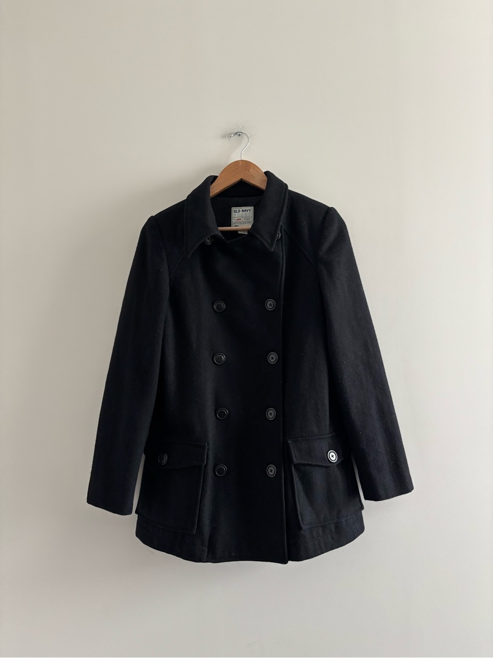 Vintage Old Navy Pea Coat Black Wool Double Breasted Women S Y2K Preppy Academia
